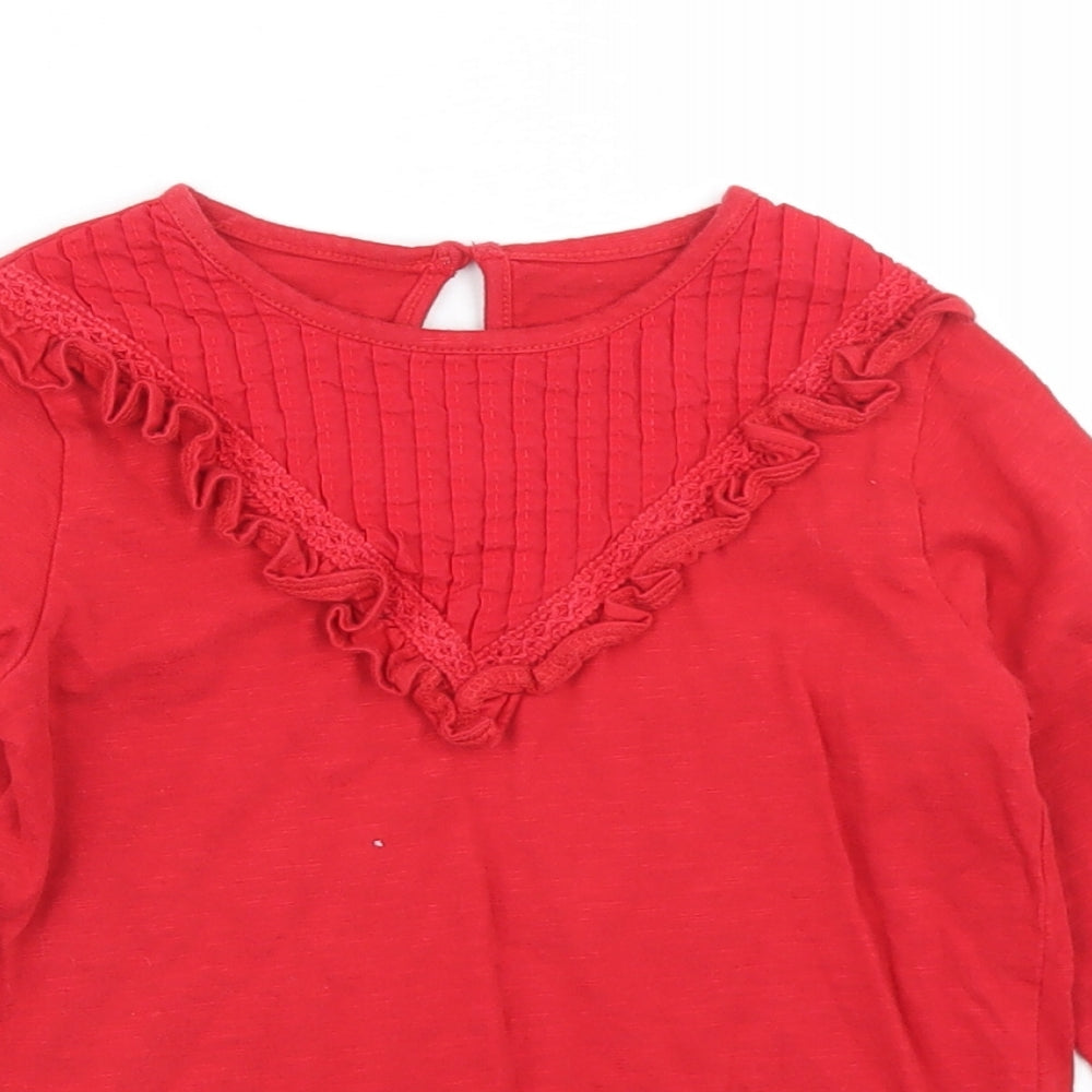 Dunnes Stores Girls Red  Cotton Basic T-Shirt Size 6-7 Years Round Neck Button