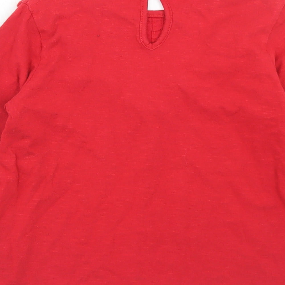 Dunnes Stores Girls Red  Cotton Basic T-Shirt Size 6-7 Years Round Neck Button