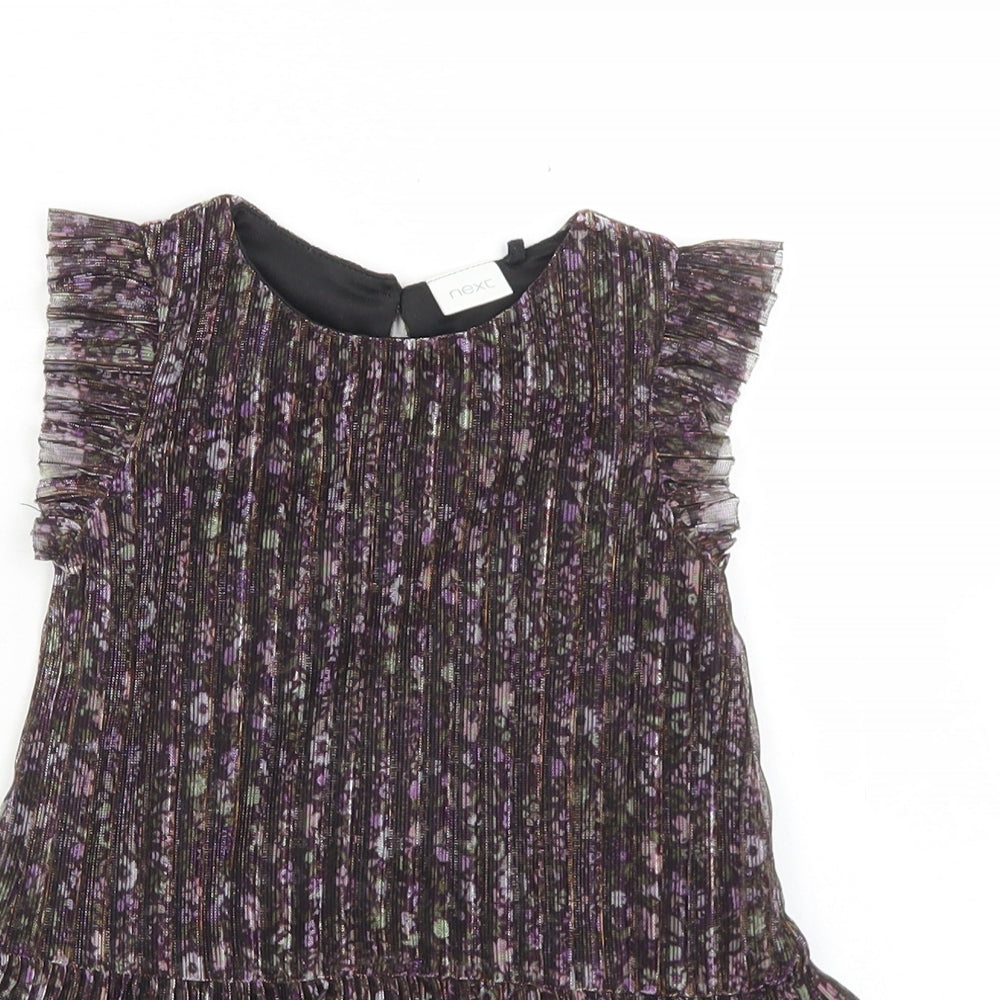 NEXT Girls Purple Floral Polyester A-Line  Size 9-12 Months  Round Neck Button