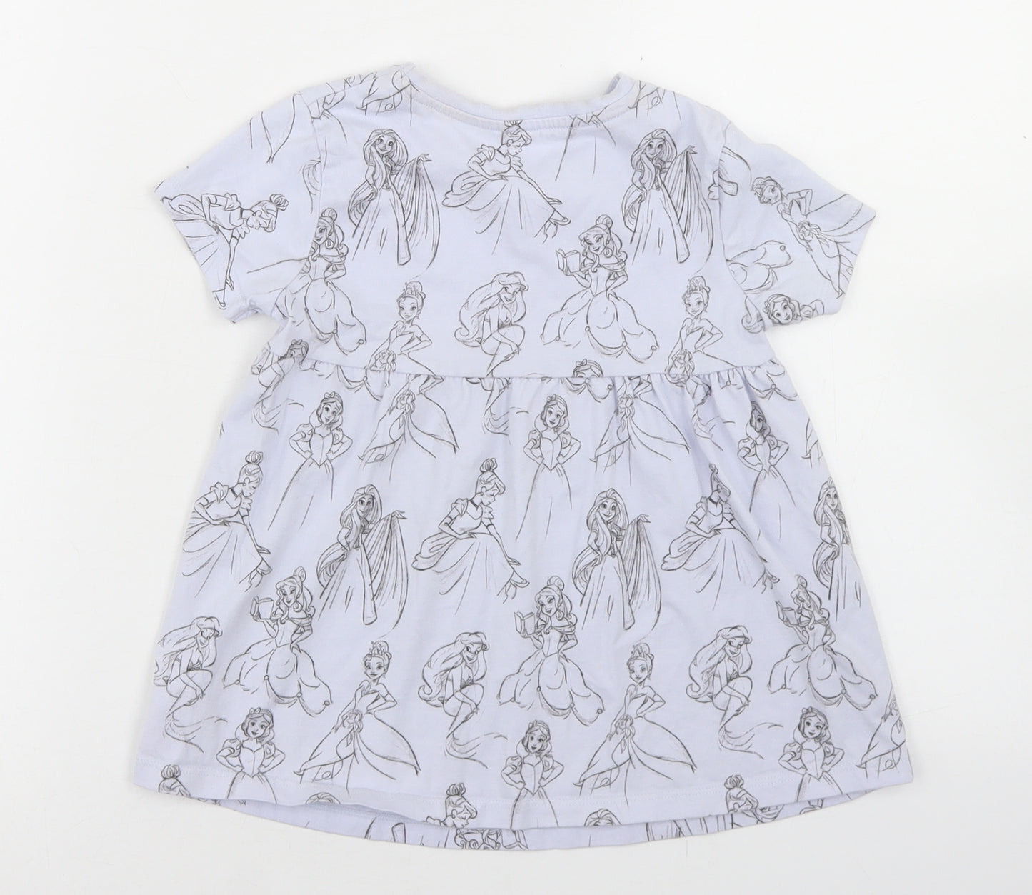 George Girls Purple Geometric Cotton Basic T-Shirt Size 5-6 Years Crew Neck  - Disney Princess