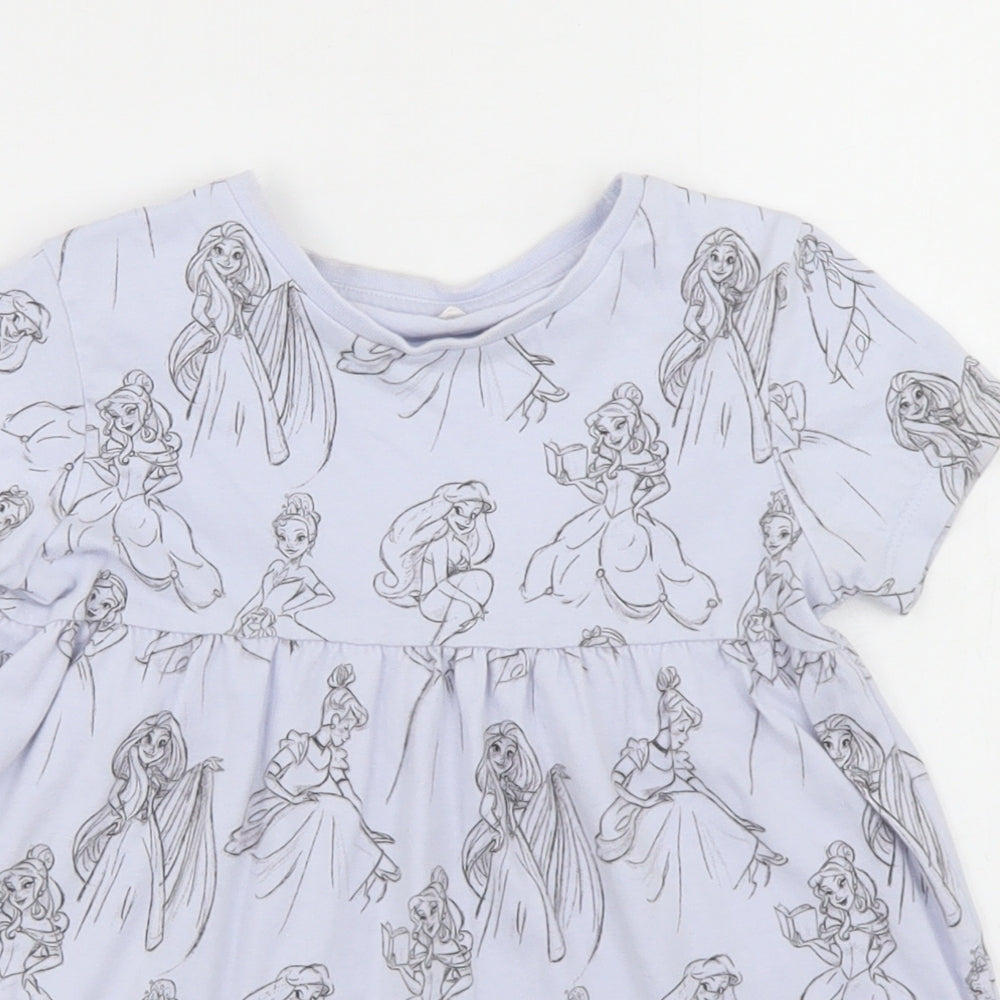 George Girls Purple Geometric Cotton Basic T-Shirt Size 5-6 Years Crew Neck  - Disney Princess