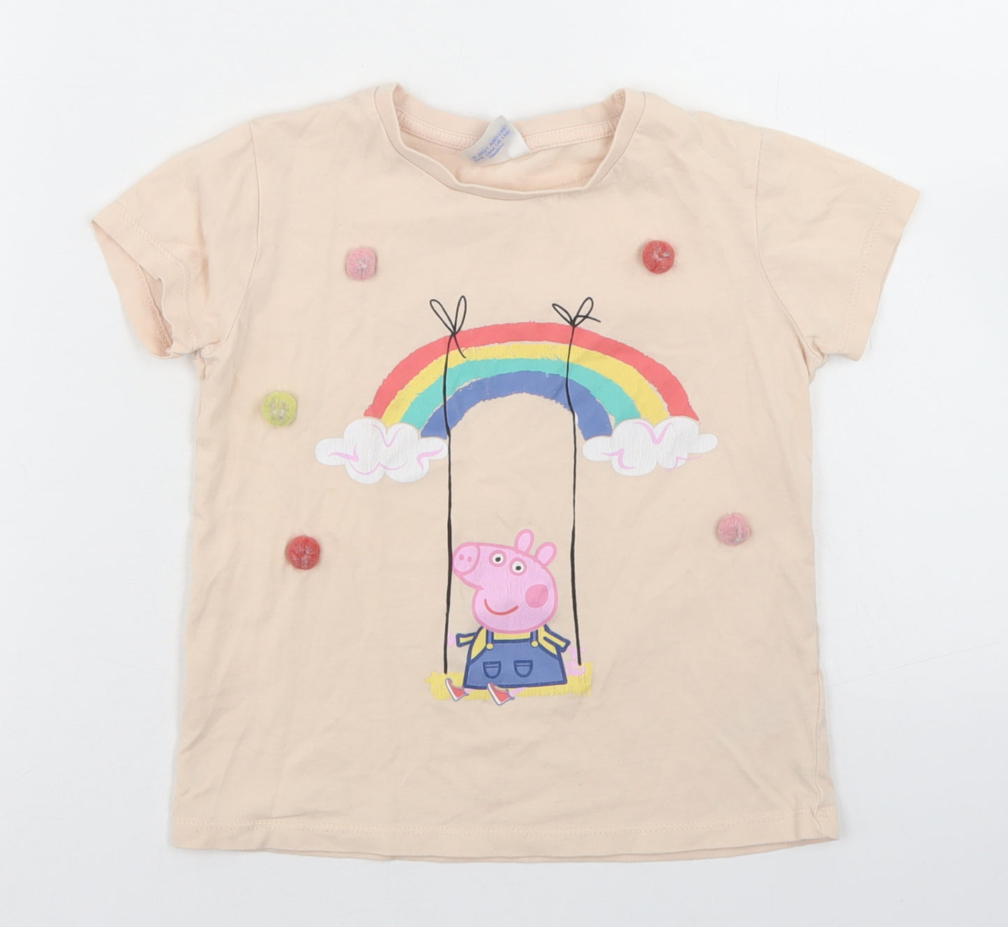 George Girls Pink  Cotton Basic T-Shirt Size 5-6 Years Crew Neck  - Peppa Pig