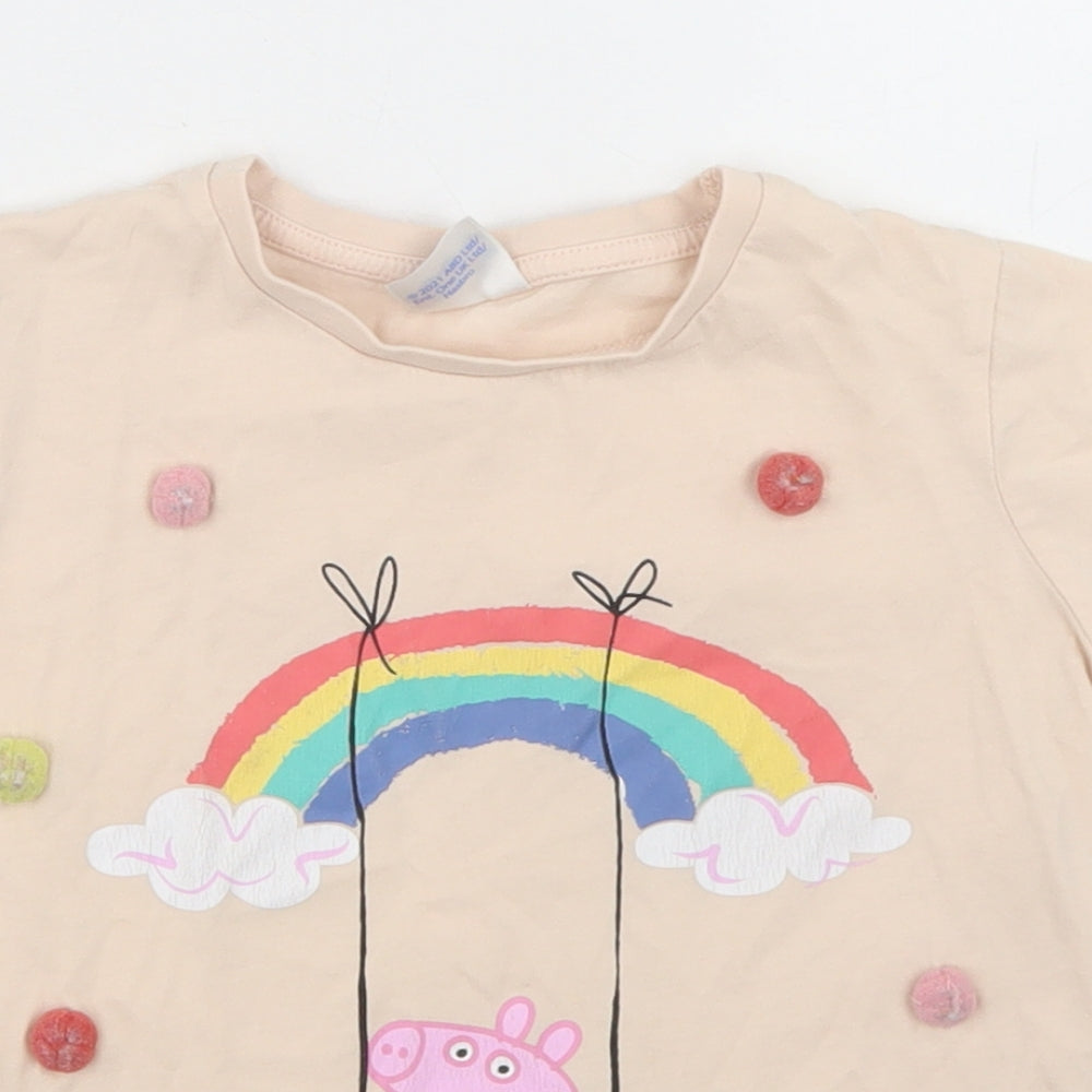 George Girls Pink  Cotton Basic T-Shirt Size 5-6 Years Crew Neck  - Peppa Pig