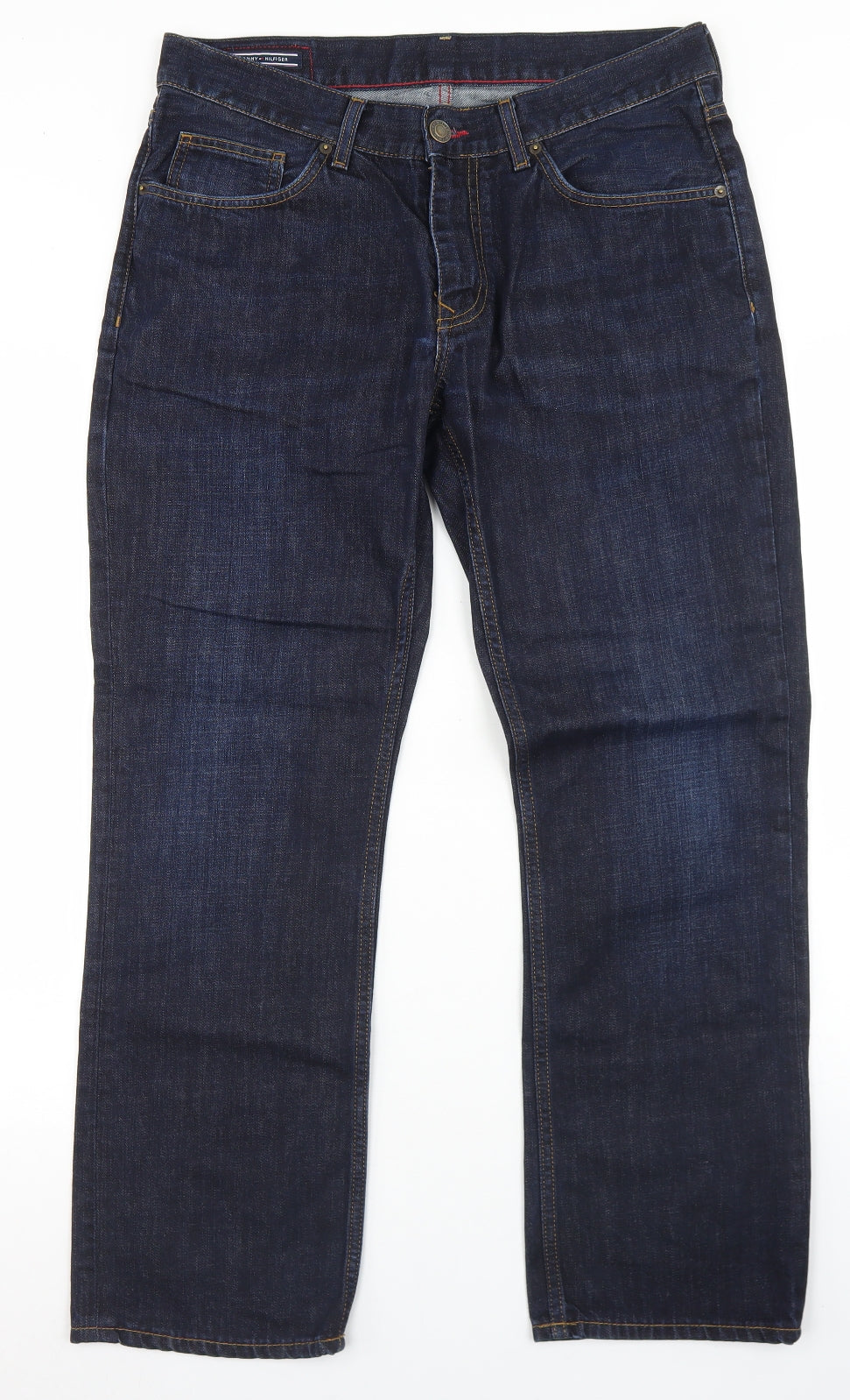 Tommy Hilfiger Mens Blue  Cotton Straight Jeans Size 34 in L30 in Regular Button