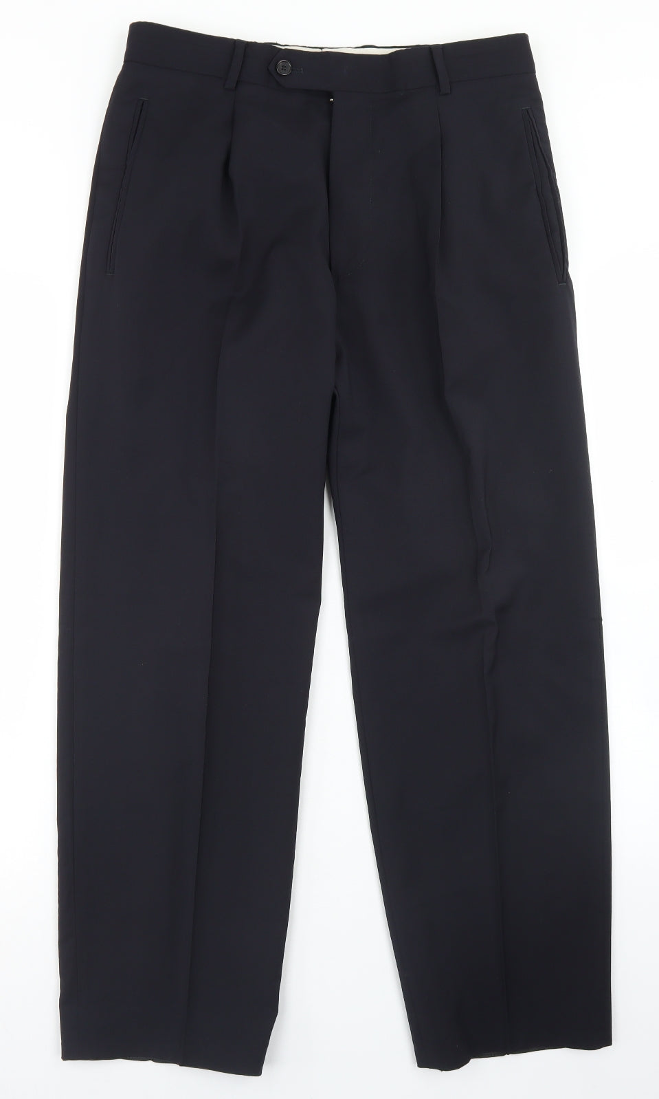 Preworn Mens Blue  Polyester Dress Pants Trousers Size 32 in L28 in Regular Hook & Eye