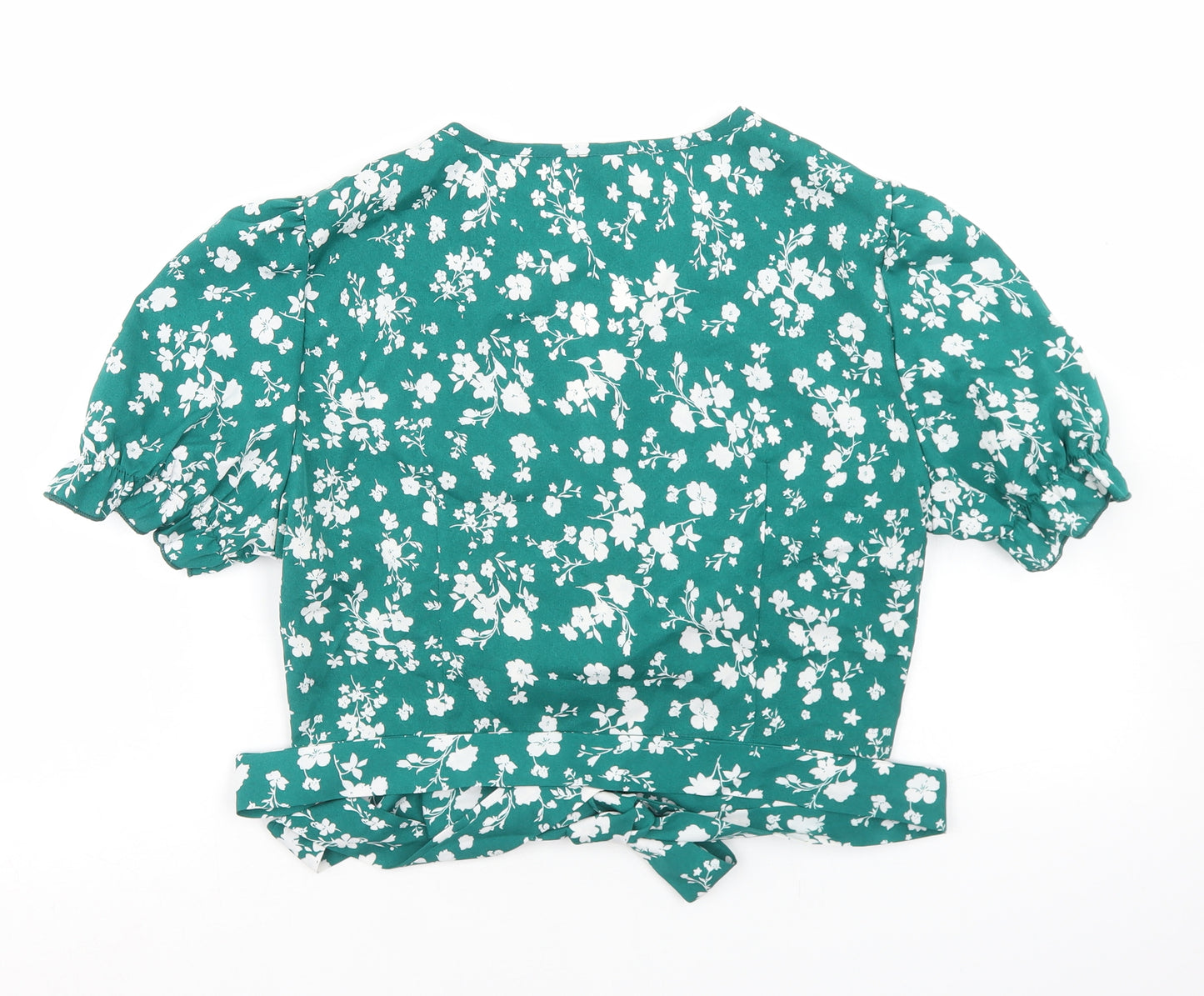 SheIn Womens Green Floral Polyester Wrap Blouse Size L V-Neck