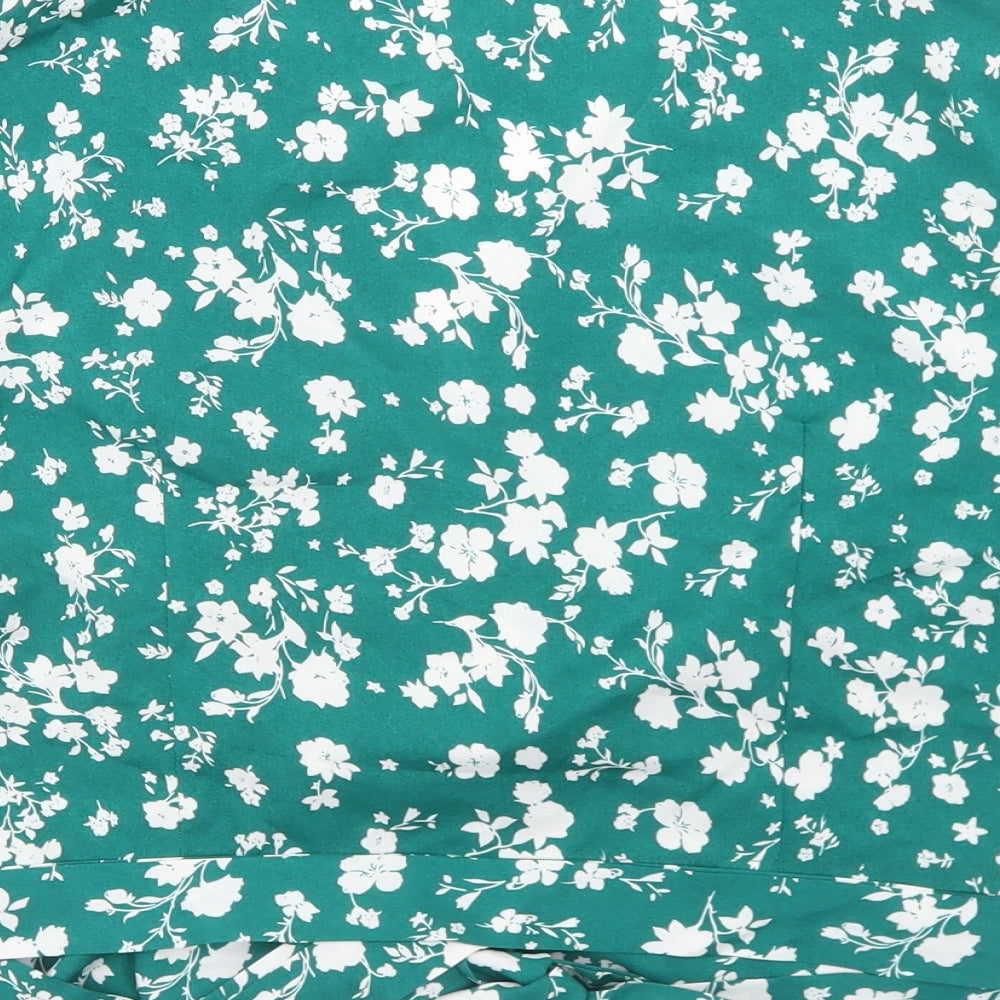 SheIn Womens Green Floral Polyester Wrap Blouse Size L V-Neck