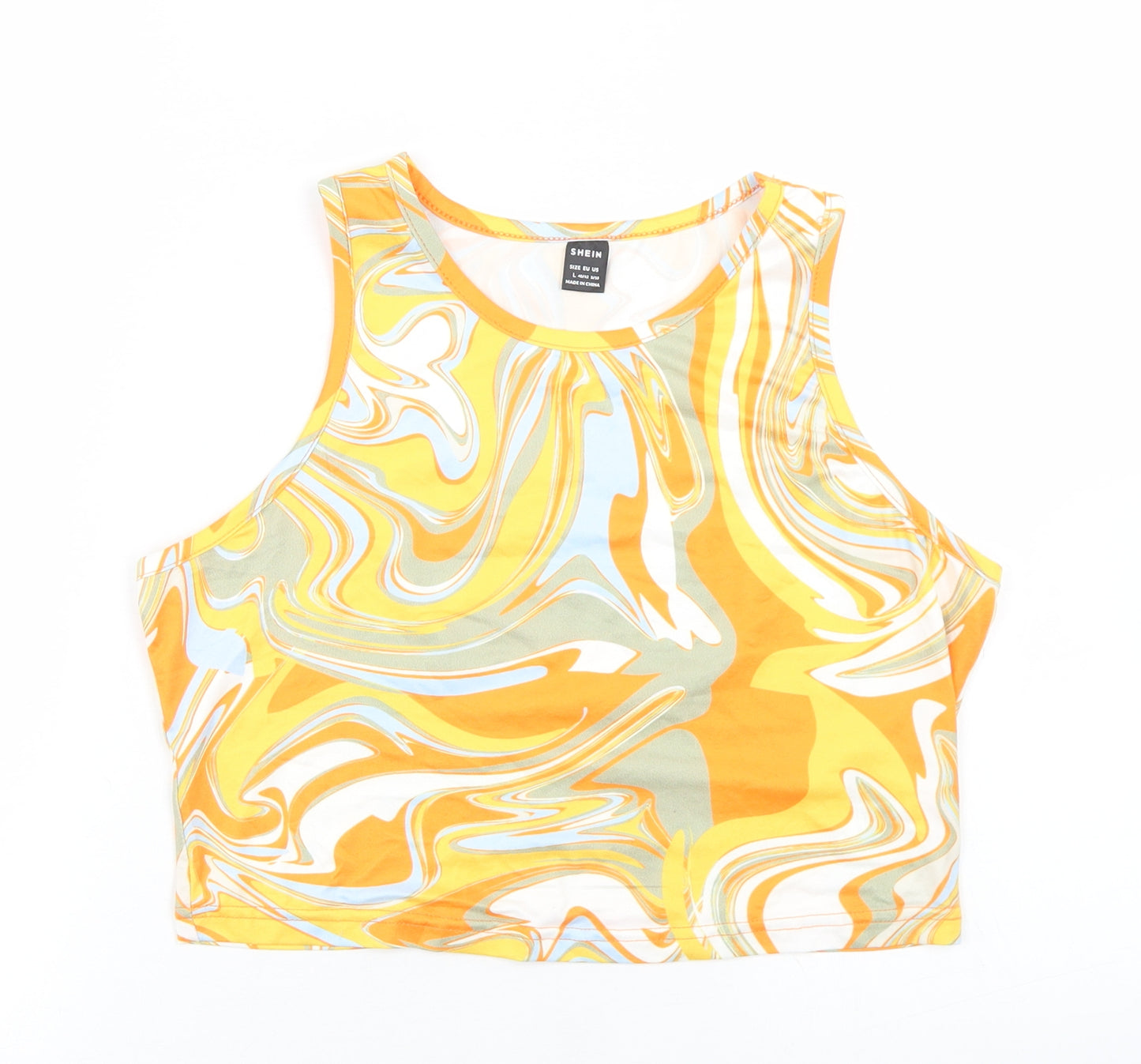 SheIn Womens Yellow  Polyester Cropped Tank Size L Round Neck - Tie ye