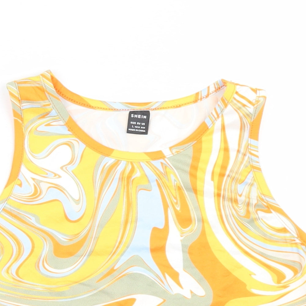 SheIn Womens Yellow  Polyester Cropped Tank Size L Round Neck - Tie ye
