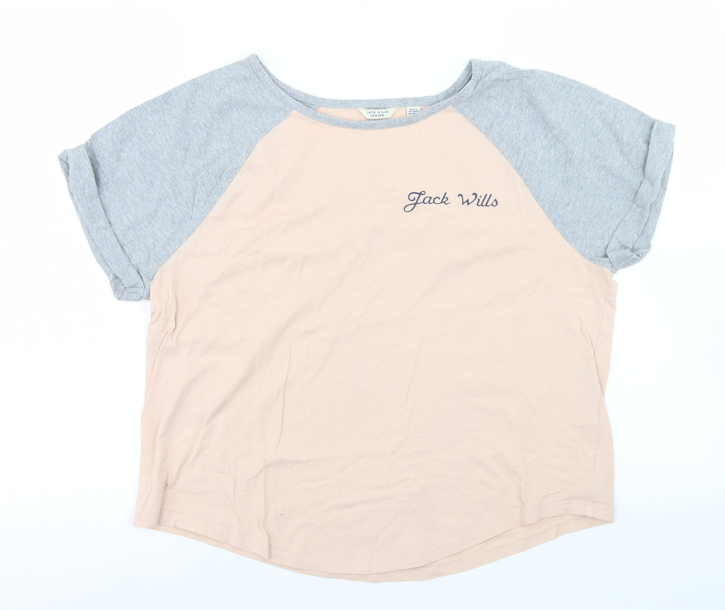Jack Wills Womens Pink Colourblock Cotton Ringer T-Shirt Size 12 Round Neck