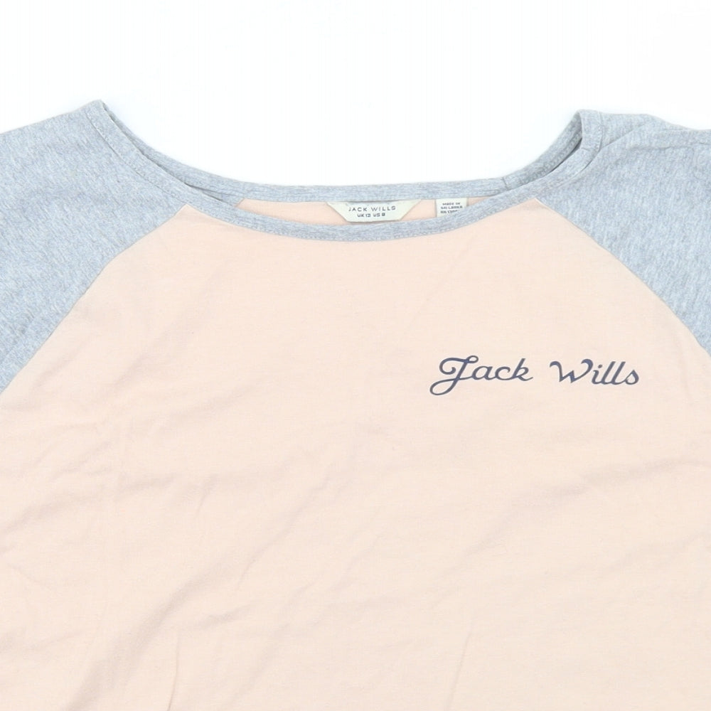 Jack Wills Womens Pink Colourblock Cotton Ringer T-Shirt Size 12 Round Neck