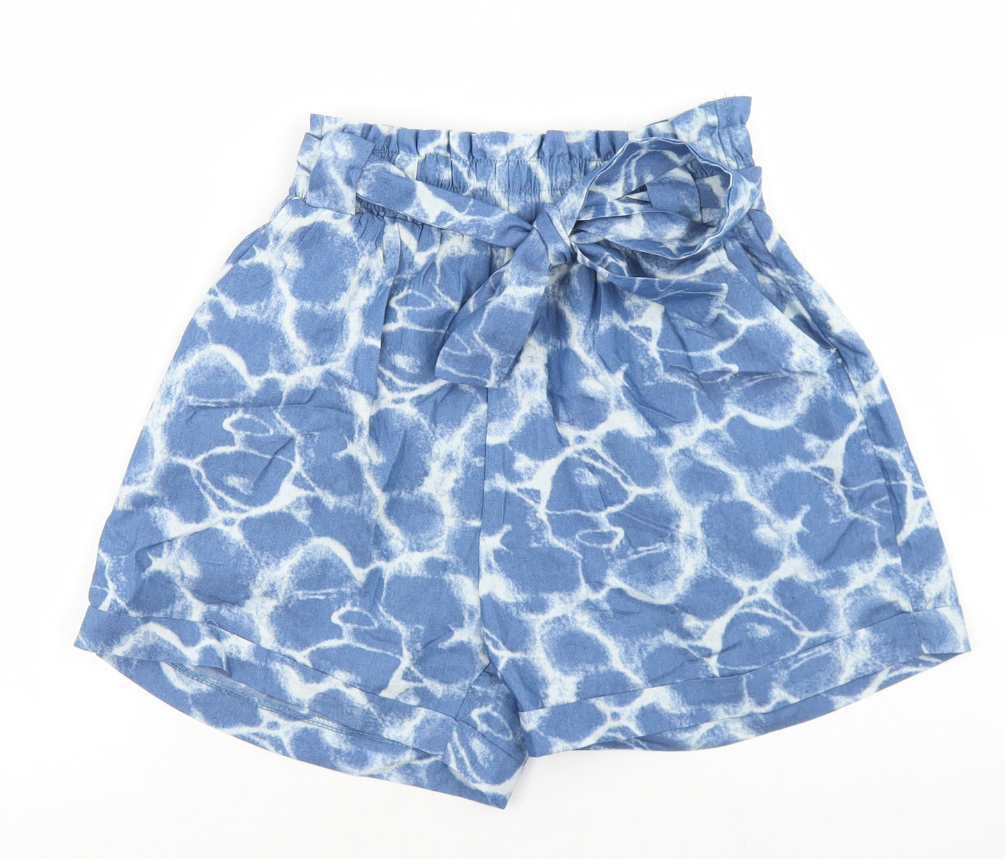 Pink Vanilla Womens Blue  Polyester Paperbag Shorts Size S L3 in Regular