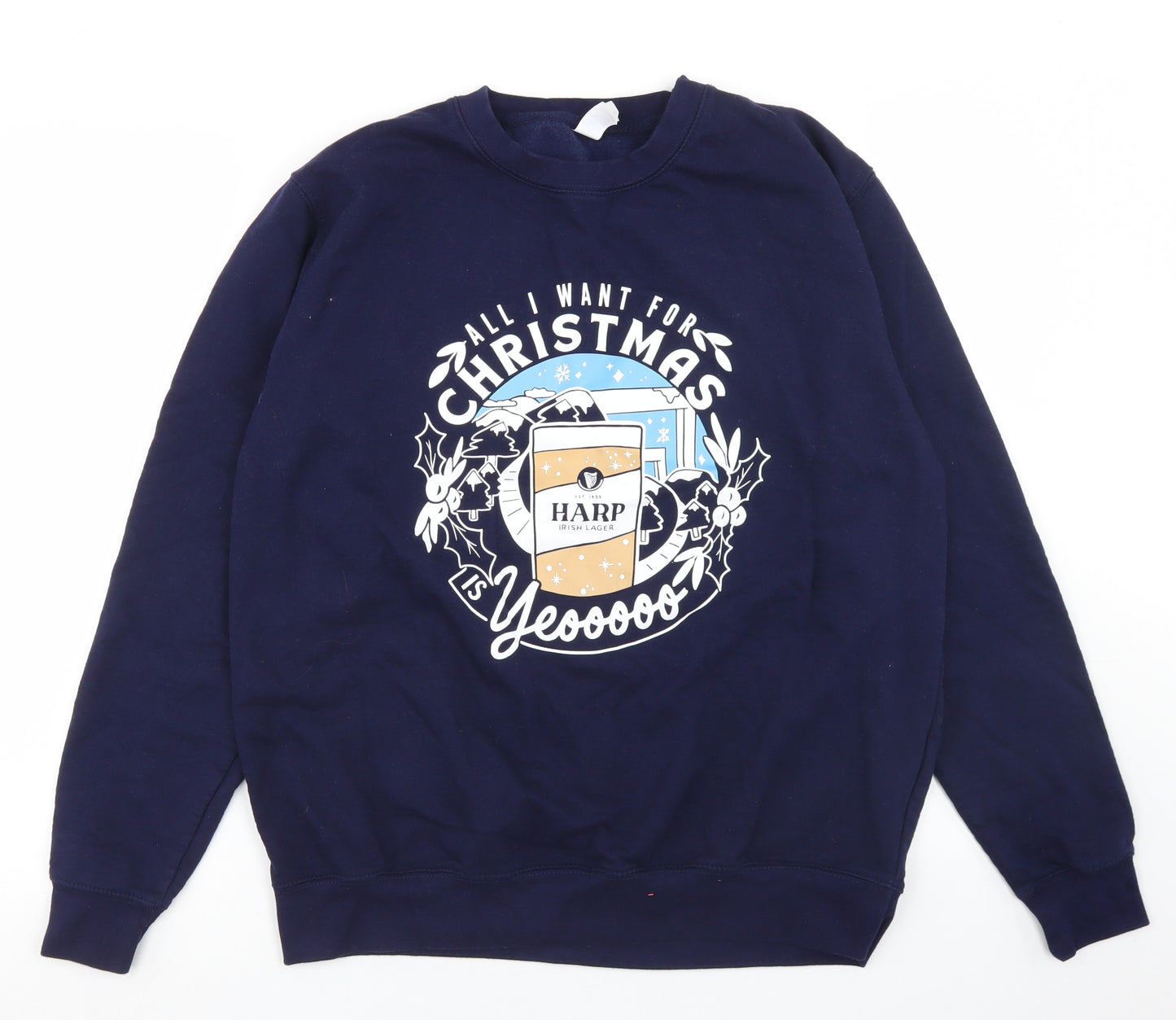 Just Hood Mens Blue  Cotton Pullover Sweatshirt Size L   - Christmas