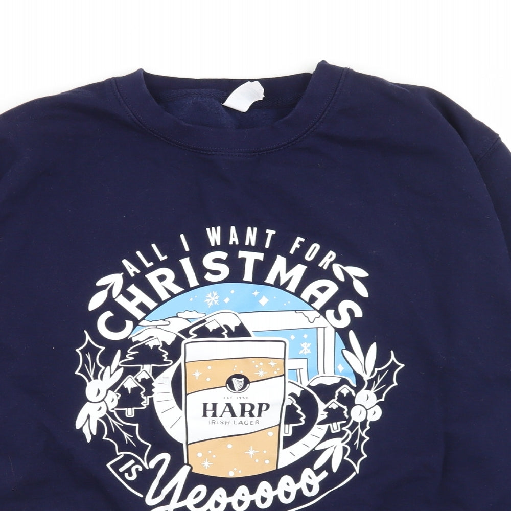 Just Hood Mens Blue  Cotton Pullover Sweatshirt Size L   - Christmas