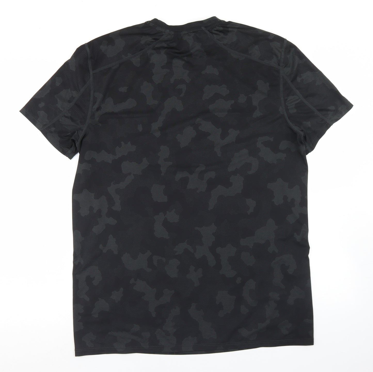 H&M Mens Green Camouflage Polyester Basic T-Shirt Size L Crew Neck