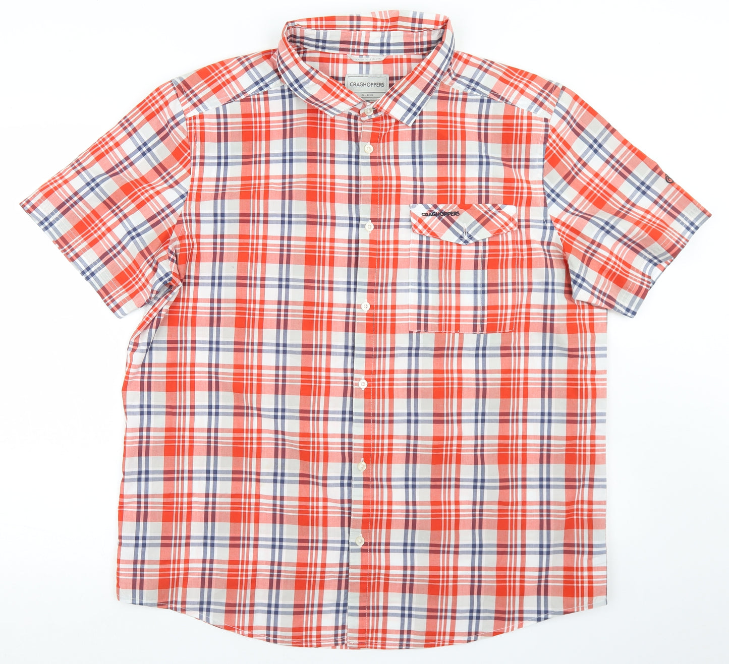 Craghoppers Mens Orange Plaid Polyester  Button-Up Size XL Collared Button