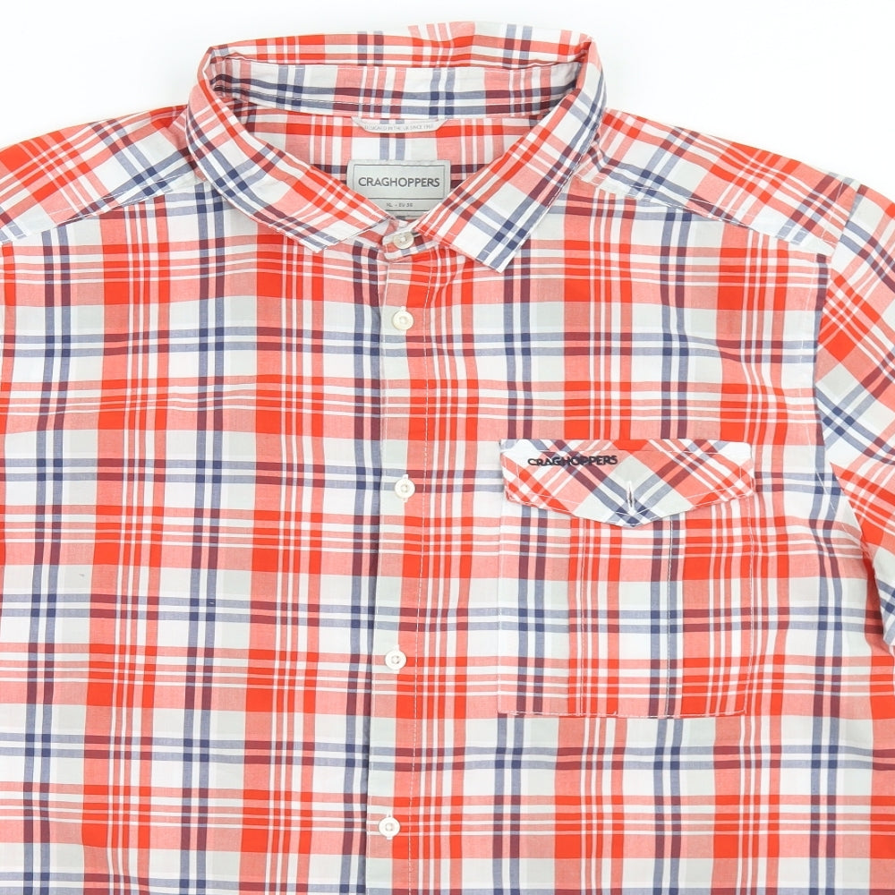 Craghoppers Mens Orange Plaid Polyester  Button-Up Size XL Collared Button