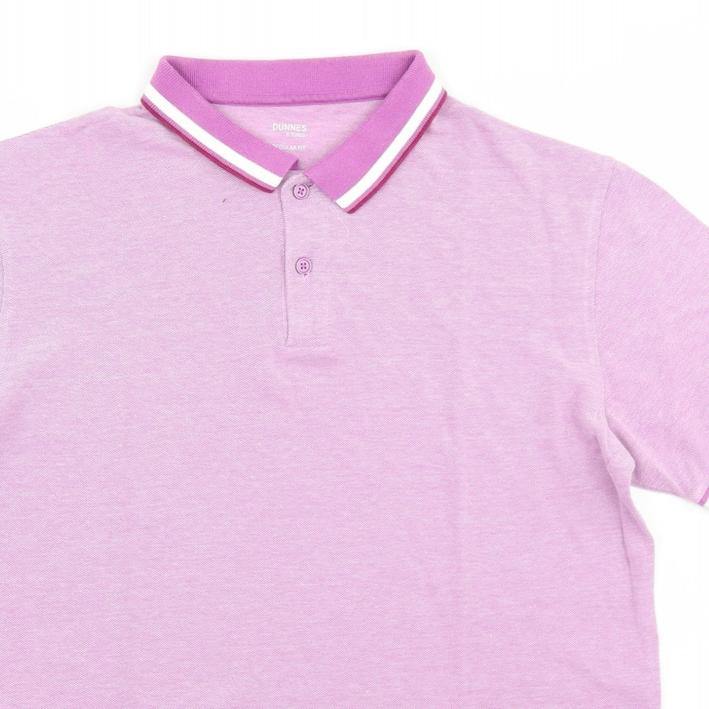 Dunnes Stores Mens Pink  Cotton  Polo Size M Collared Button