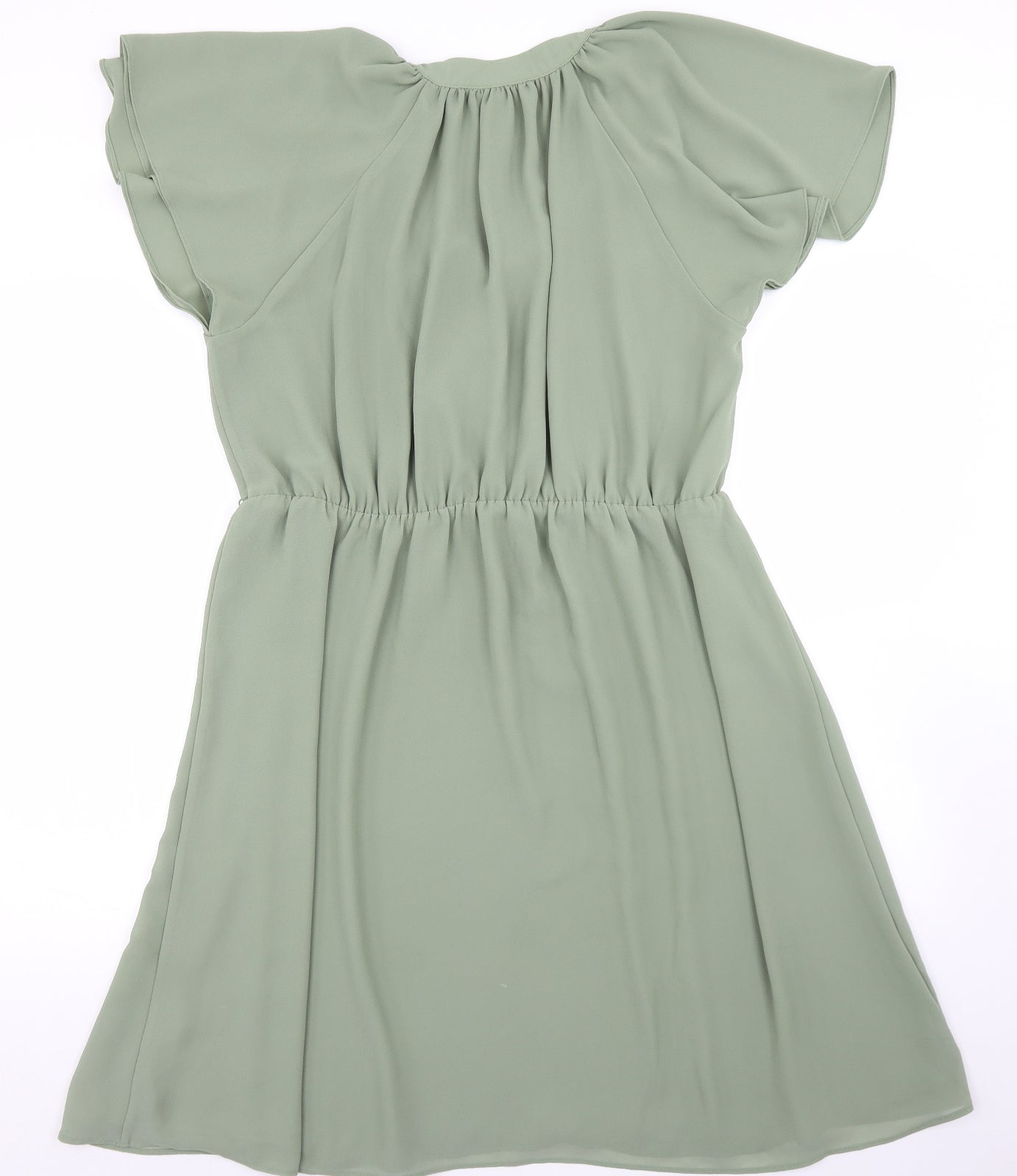 H&M Womens Green  Polyester Skater Dress  Size L  V-Neck