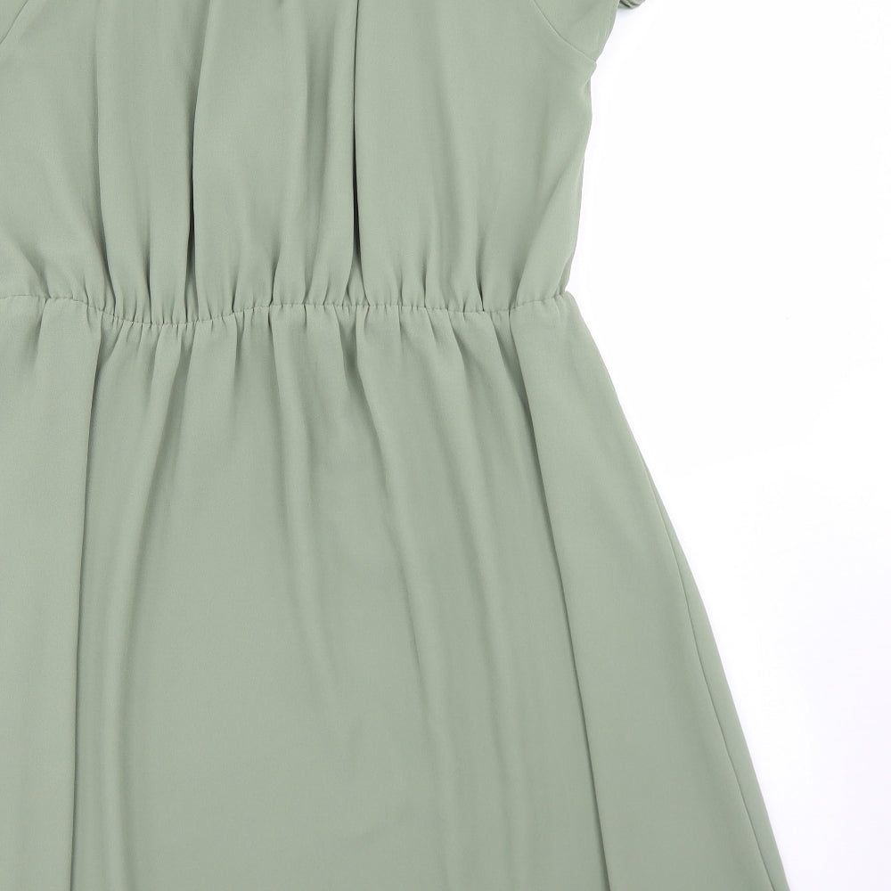 H&M Womens Green  Polyester Skater Dress  Size L  V-Neck