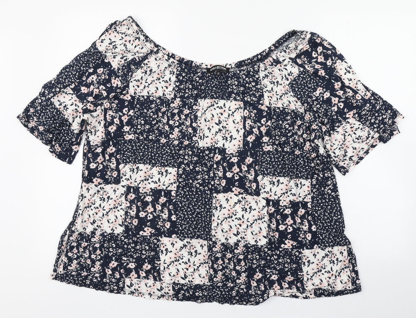 Debenhams Womens Blue Floral Viscose Basic Blouse Size 20 Round Neck