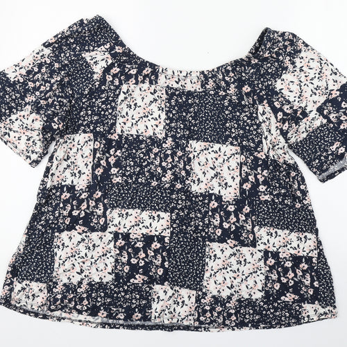 Debenhams Womens Blue Floral Viscose Basic Blouse Size 20 Round Neck