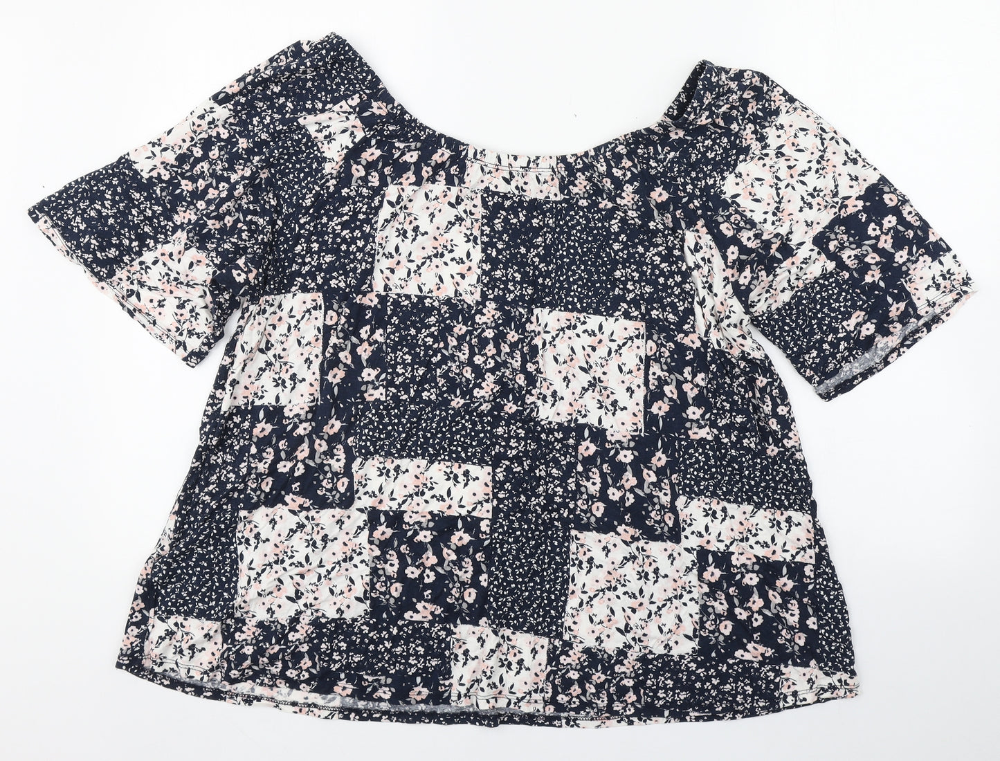 Debenhams Womens Blue Floral Viscose Basic Blouse Size 20 Round Neck