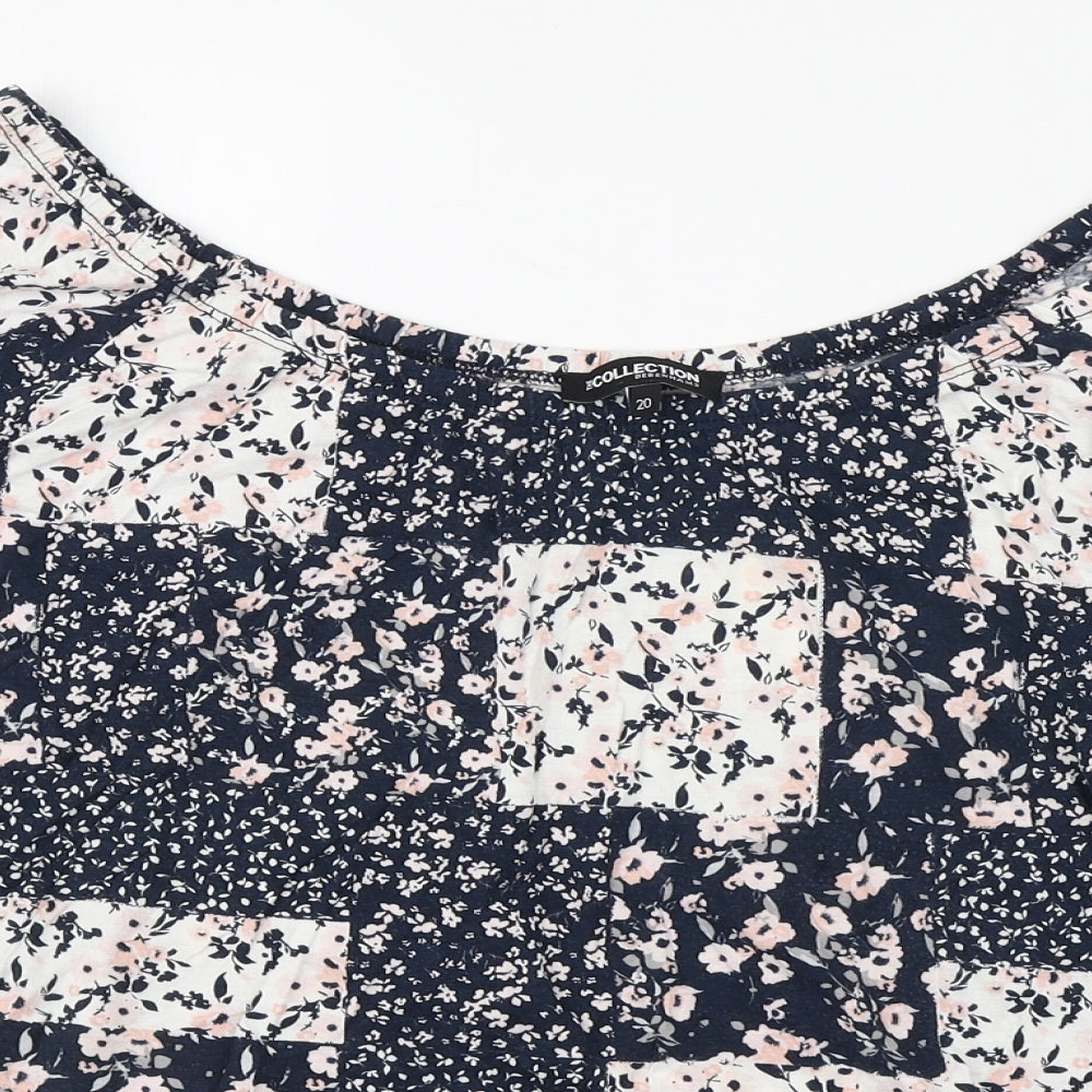Debenhams Womens Blue Floral Viscose Basic Blouse Size 20 Round Neck