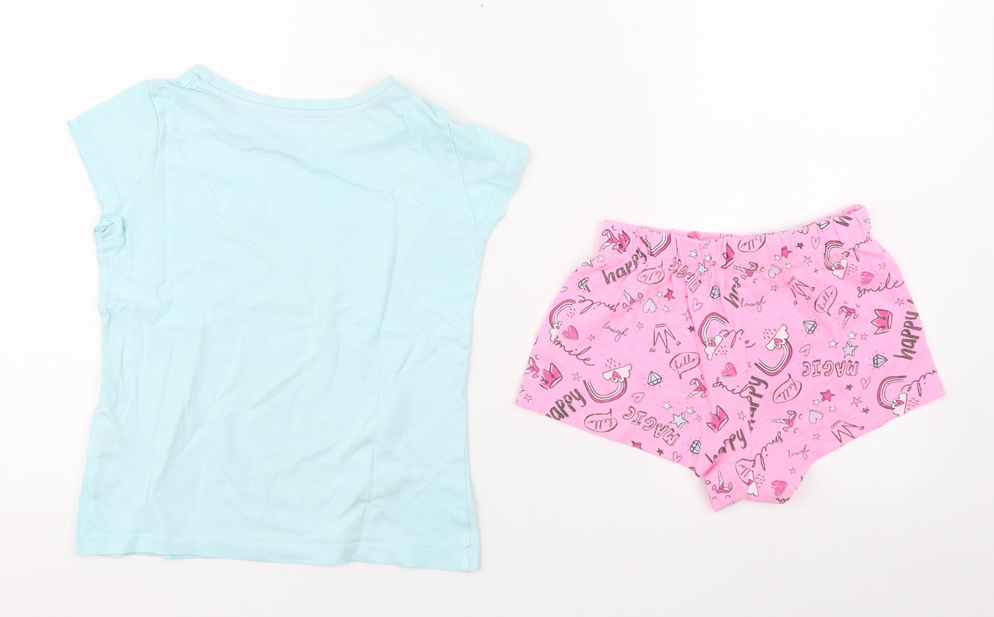 St Bernard Girls Blue Geometric 100% Cotton Top Pyjama Set Size 5-6 Years  Pullover - Unicorn