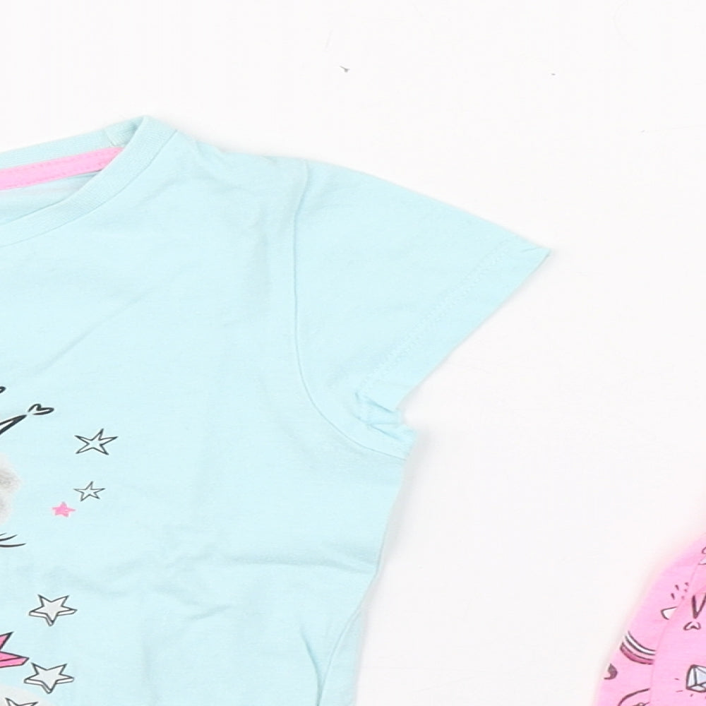 St Bernard Girls Blue Geometric 100% Cotton Top Pyjama Set Size 5-6 Years  Pullover - Unicorn