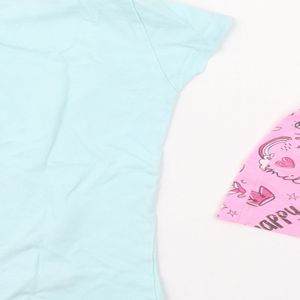 St Bernard Girls Blue Geometric 100% Cotton Top Pyjama Set Size 5-6 Years  Pullover - Unicorn