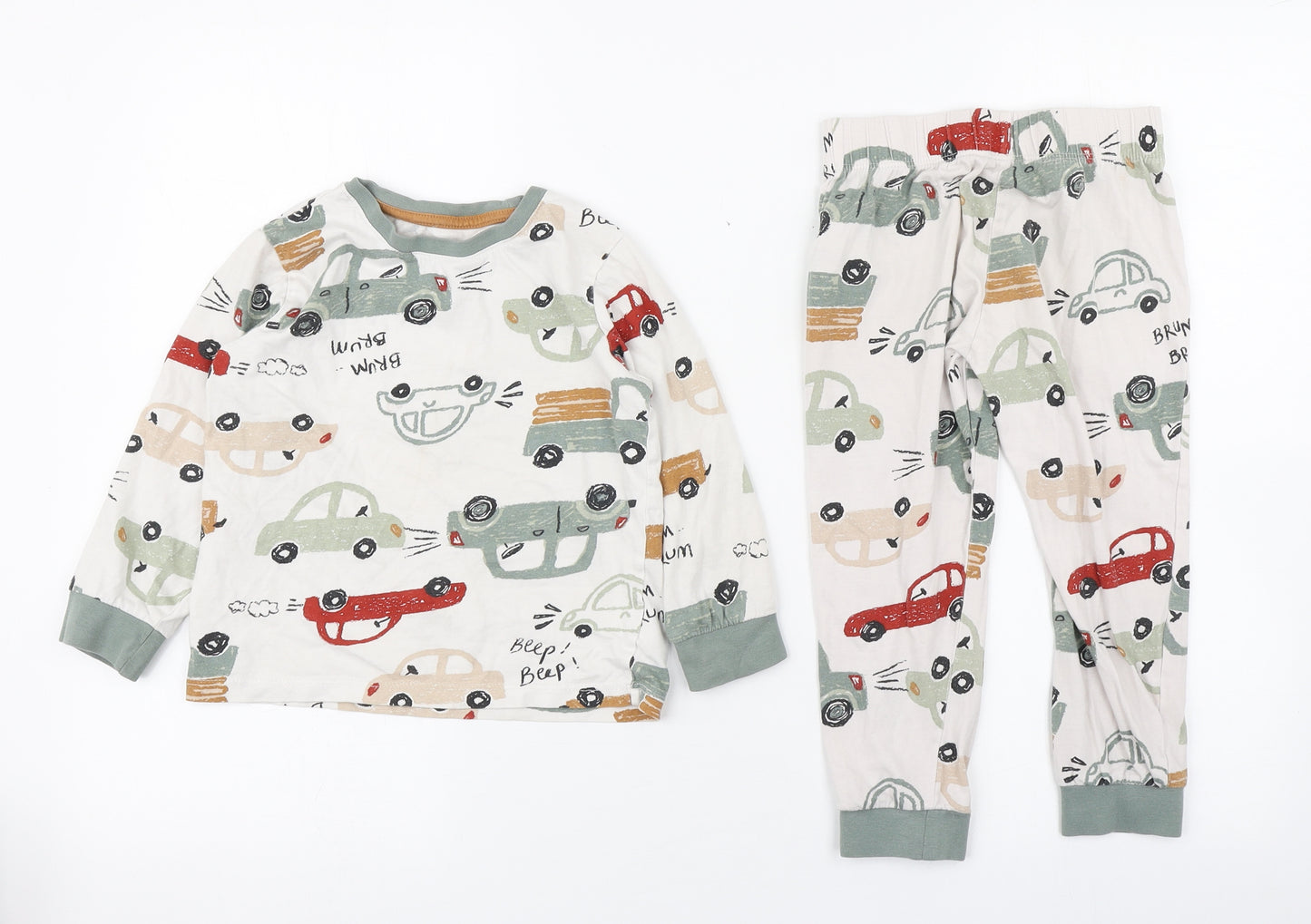 F&F Boys Multicoloured Geometric Cotton  Pyjama Set Size 4-5 Years  Pullover - Vehicle