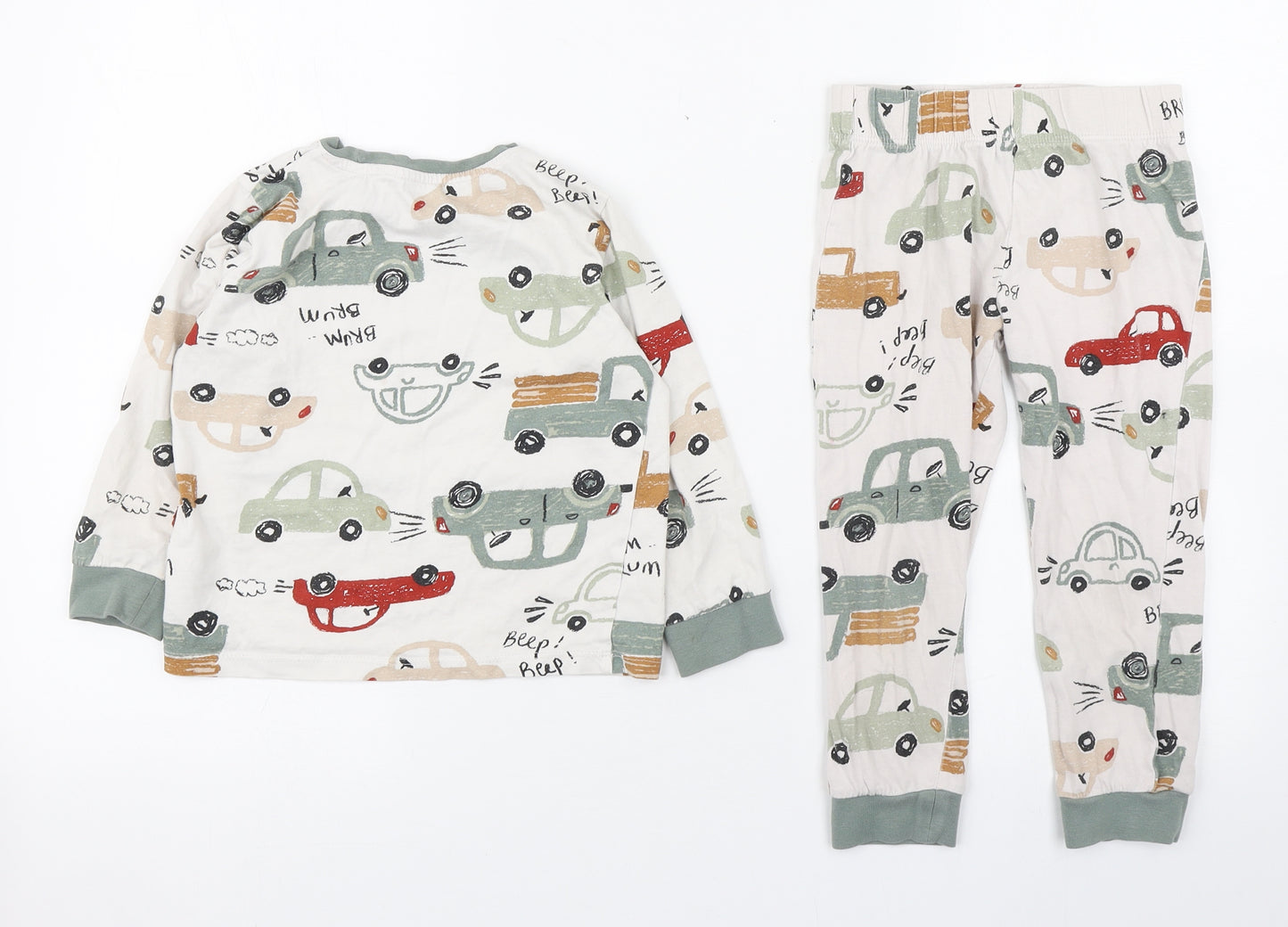 F&F Boys Multicoloured Geometric Cotton  Pyjama Set Size 4-5 Years  Pullover - Vehicle
