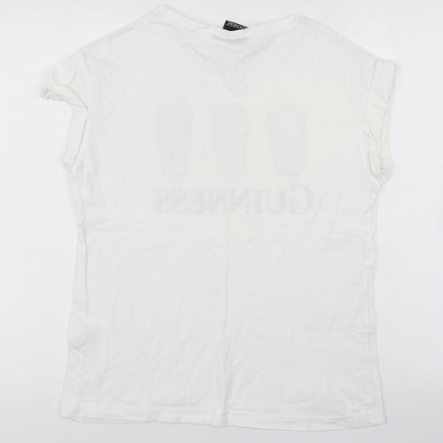 Guinness Womens White  Cotton Basic T-Shirt Size S Round Neck - Interactive sequins