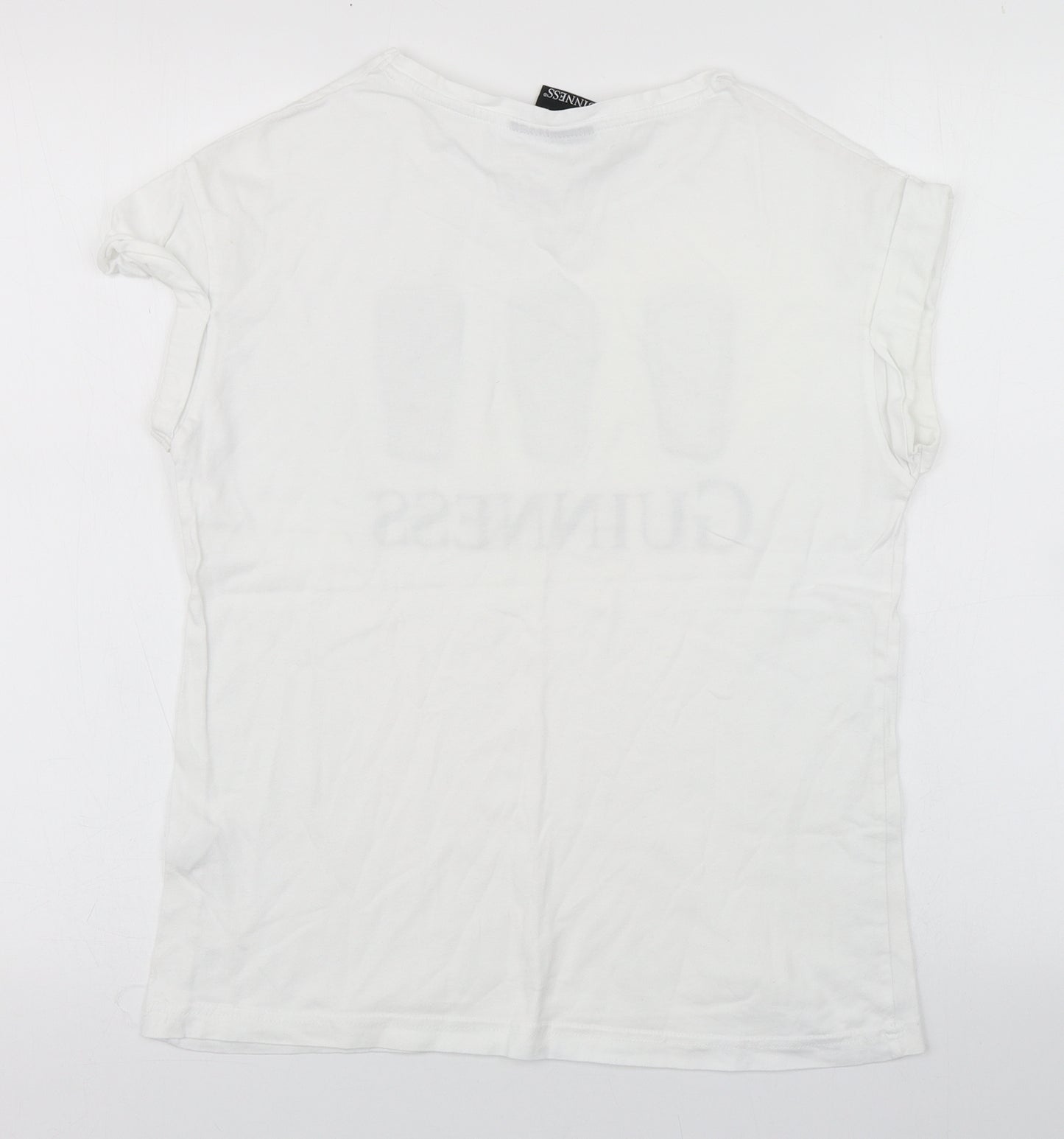 Guinness Womens White  Cotton Basic T-Shirt Size S Round Neck - Interactive sequins