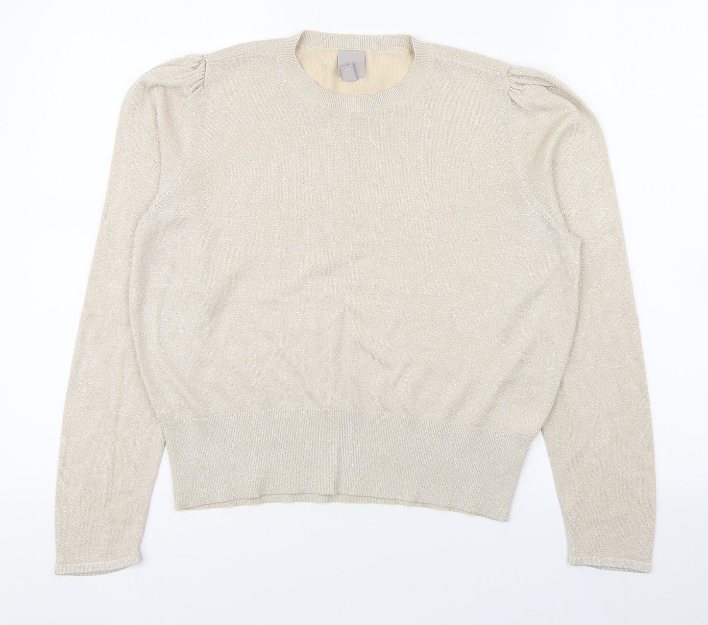 H&H Womens Beige Round Neck  Acrylic Pullover Jumper Size L   - Metallic stitching