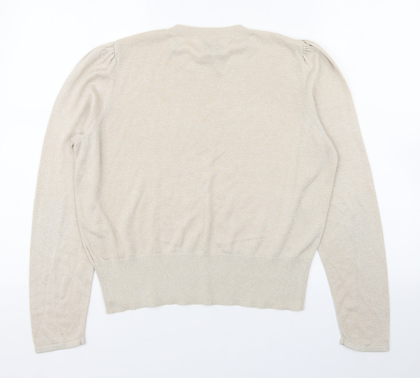 H&H Womens Beige Round Neck  Acrylic Pullover Jumper Size L   - Metallic stitching