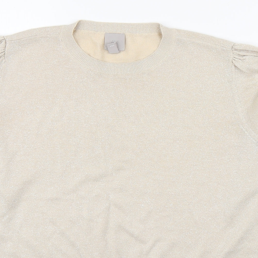 H&H Womens Beige Round Neck  Acrylic Pullover Jumper Size L   - Metallic stitching