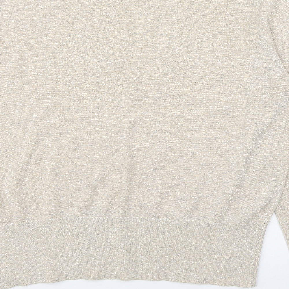 H&H Womens Beige Round Neck  Acrylic Pullover Jumper Size L   - Metallic stitching