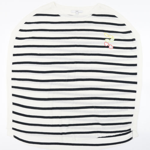 NEXT Womens White Round Neck Striped Acrylic Pullover Jumper Size XL   - Sunglasses