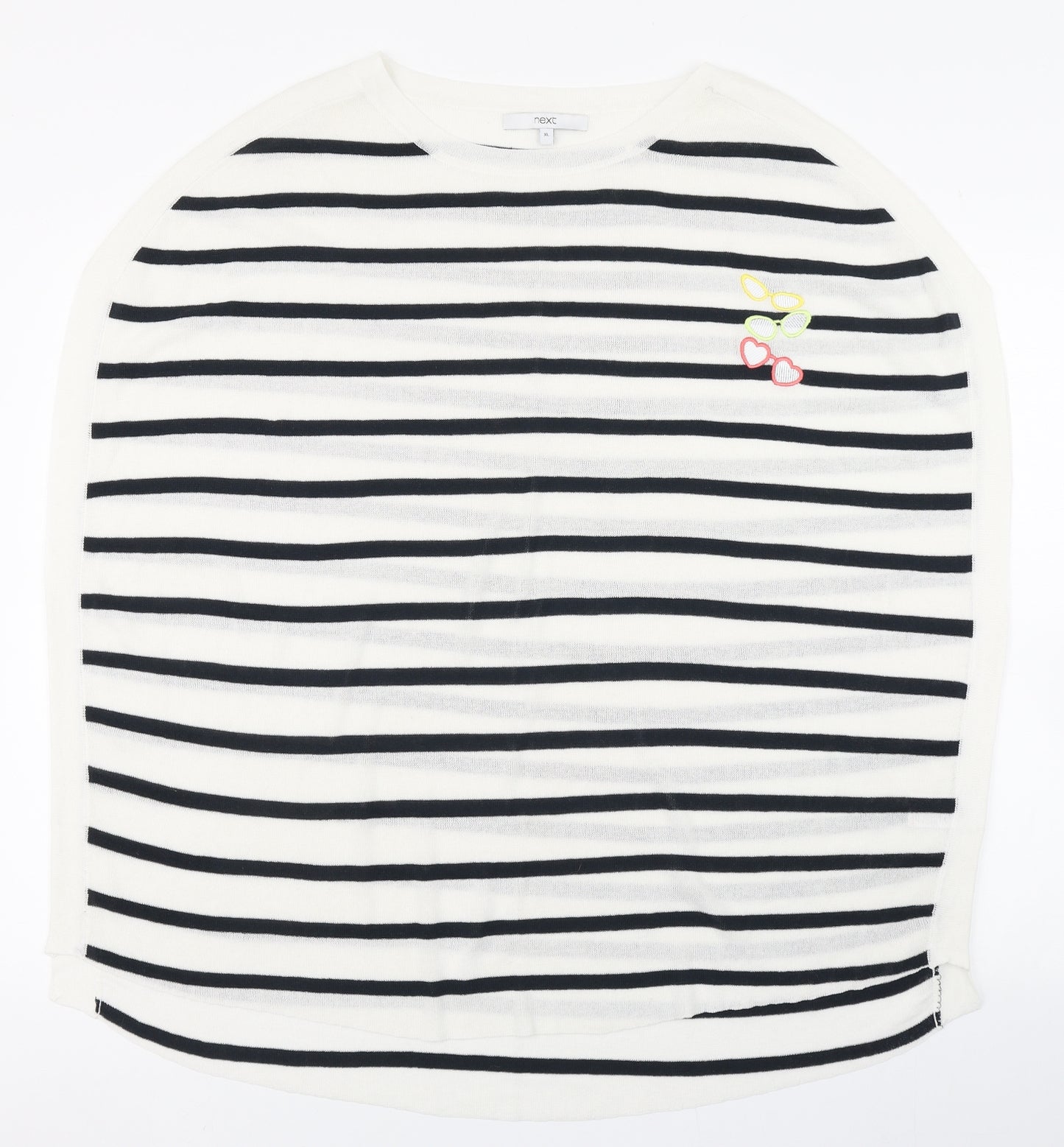 NEXT Womens White Round Neck Striped Acrylic Pullover Jumper Size XL   - Sunglasses