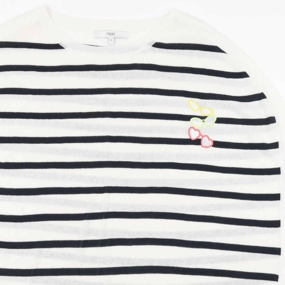 NEXT Womens White Round Neck Striped Acrylic Pullover Jumper Size XL   - Sunglasses