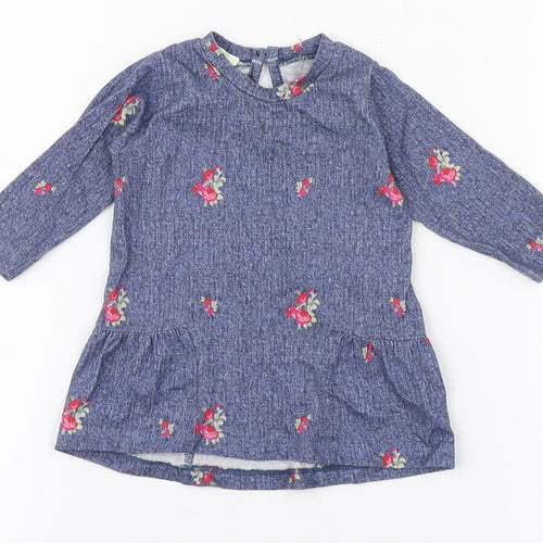 United Colors of Benetton Girls Blue Geometric 100% Cotton Skater Dress  Size 0-3 Months  Round Neck Pullover
