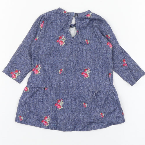United Colors of Benetton Girls Blue Geometric 100% Cotton Skater Dress  Size 0-3 Months  Round Neck Pullover