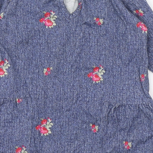United Colors of Benetton Girls Blue Geometric 100% Cotton Skater Dress  Size 0-3 Months  Round Neck Pullover
