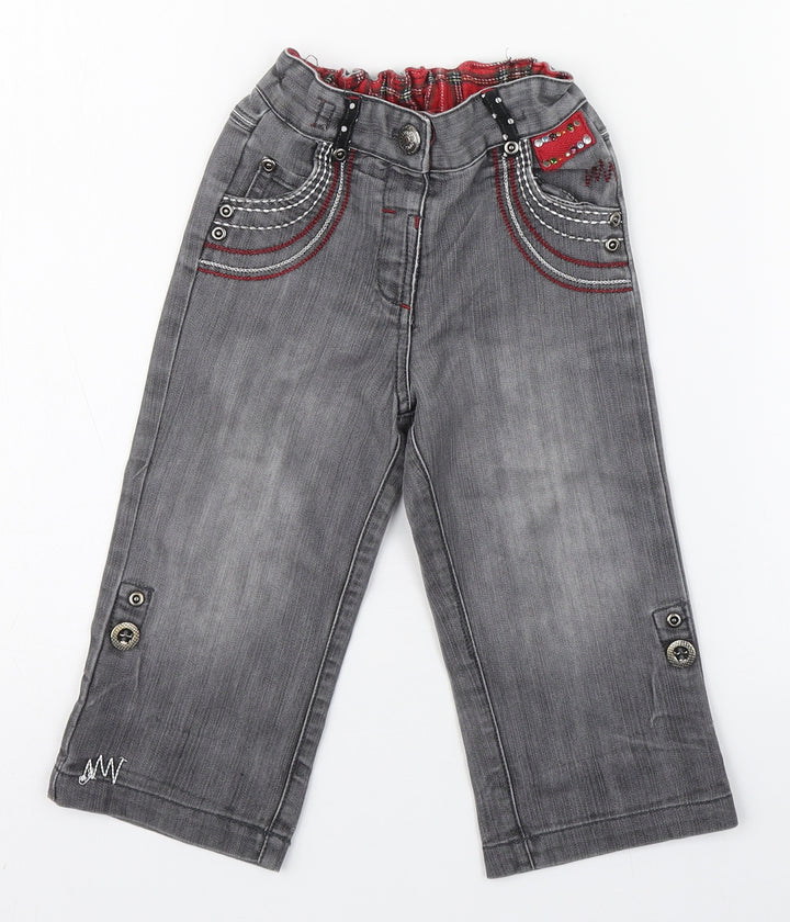 St Bernard Girls Grey  Cotton Jogger Jeans Size 18-24 Months  Zip