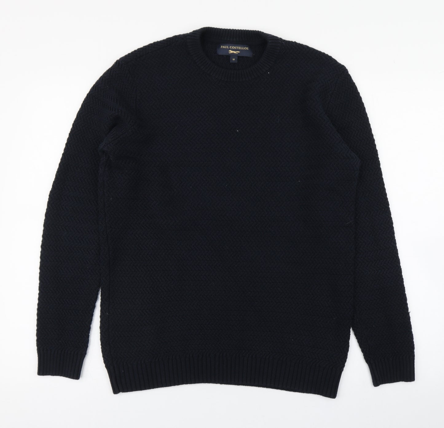 Paul Costelloe Mens Blue Round Neck  Cotton Pullover Jumper Size M