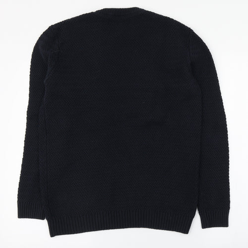 Paul Costelloe Mens Blue Round Neck  Cotton Pullover Jumper Size M