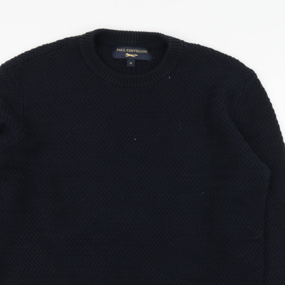 Paul Costelloe Mens Blue Round Neck  Cotton Pullover Jumper Size M