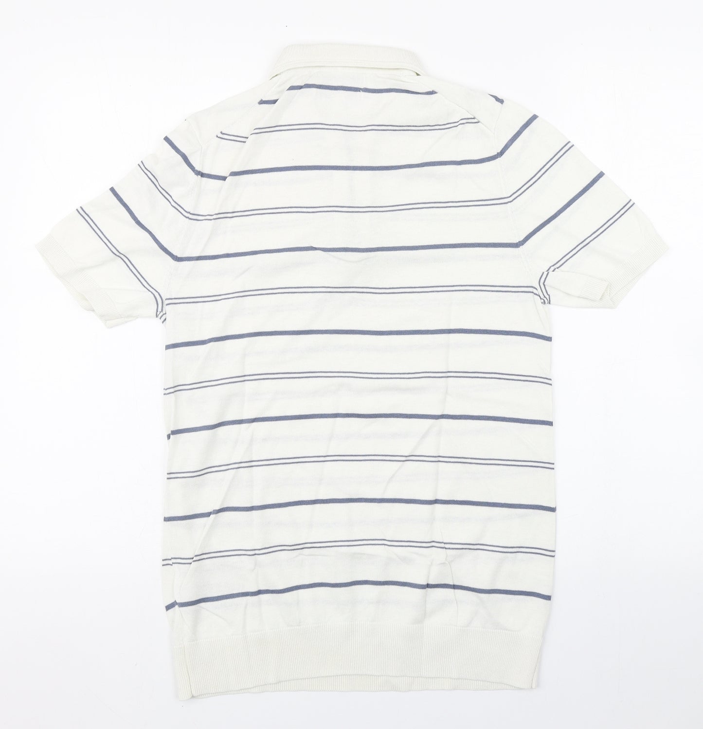 Marks and Spencer Mens White Collared Striped Silk Pullover Jumper Size S